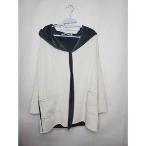 Soft Surroundings Hooded Velour Lagenlook Cream and Grey Cardigan Blanket Jacket
